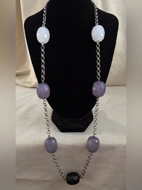 Women's Lavender & White Bead Chain Necklace - Unbranded
